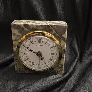 Marble Table Clock with Gold Accent - White and Green
